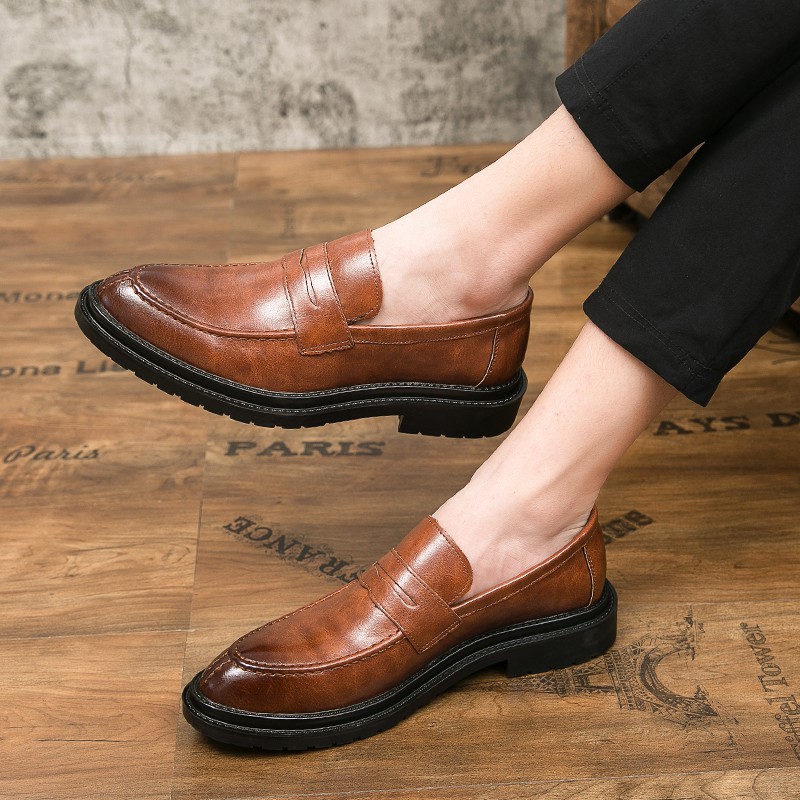 Elegant business style plain leather shoes for men