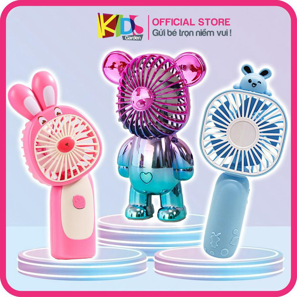 Quạt mini cầm tay tích điện nhỏ gọn sạc pin gấu bear brick tặng dây sạc điện DGD01 KIDS GARDEN