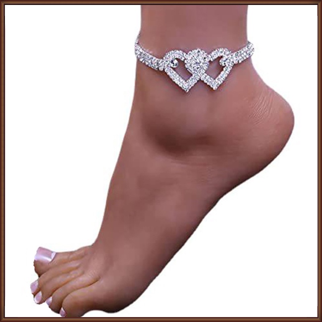 Jaz Women Luxury Double Heart Rhinestone Anklets Bracelet Fashion Beach Barefoot Foot Chain Jewelry Gifts For Girls
