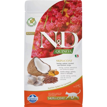 Bao 1kg5- Hạt dưỡng da lông N&amp;D Quinoa Skin and Coat Grain Free Hạt khô thức ăn mèo N&amp; D N &amp; D Natural and Delicious