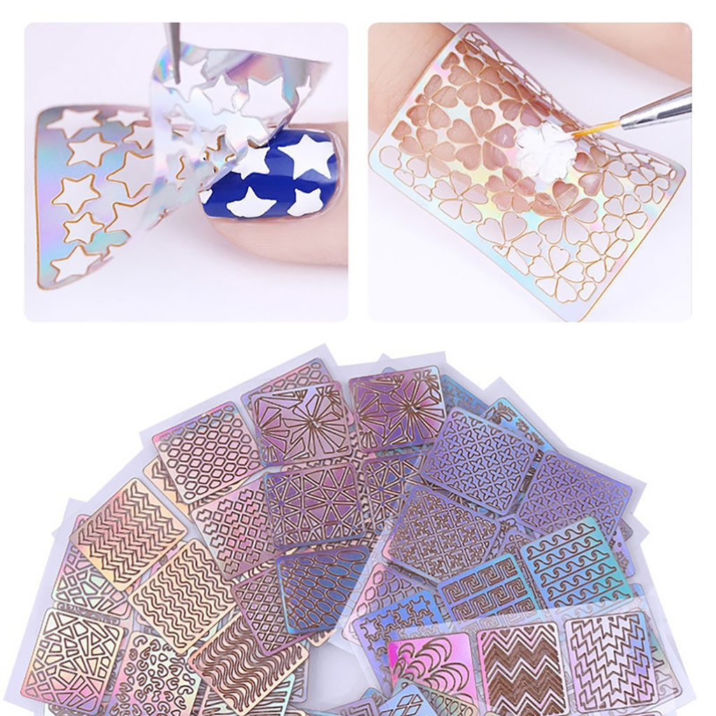 [Hàng mới về] Bộ 24 Khuôn Dán Trang Trí Móng Tay Nghệ Thuật Thủ Công Thiết Kế Rỗng Dễ Dán Dành Cho Bạn Nữ