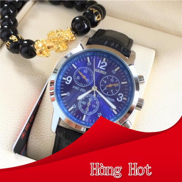 Đồng Hồ nam chính hãng SKMEI dây da sang trọng chống nước tuyệt đối tặng kèm vòng tỳ hưu