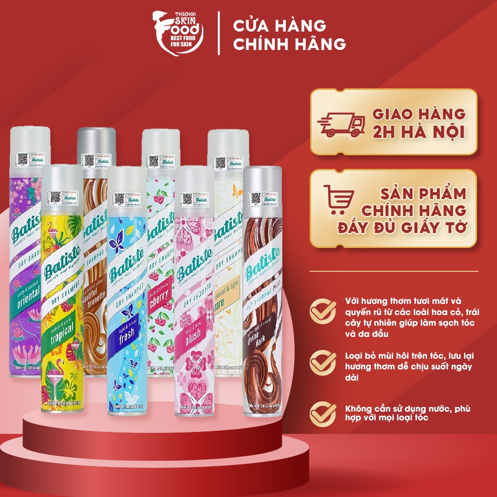 Dầu Gội Khô Giúp Làm Sạch, Ngăn Bết Dính Tóc Làm Bồng Bềnh Tức Thì Batiste Dry Shampoo 200ml