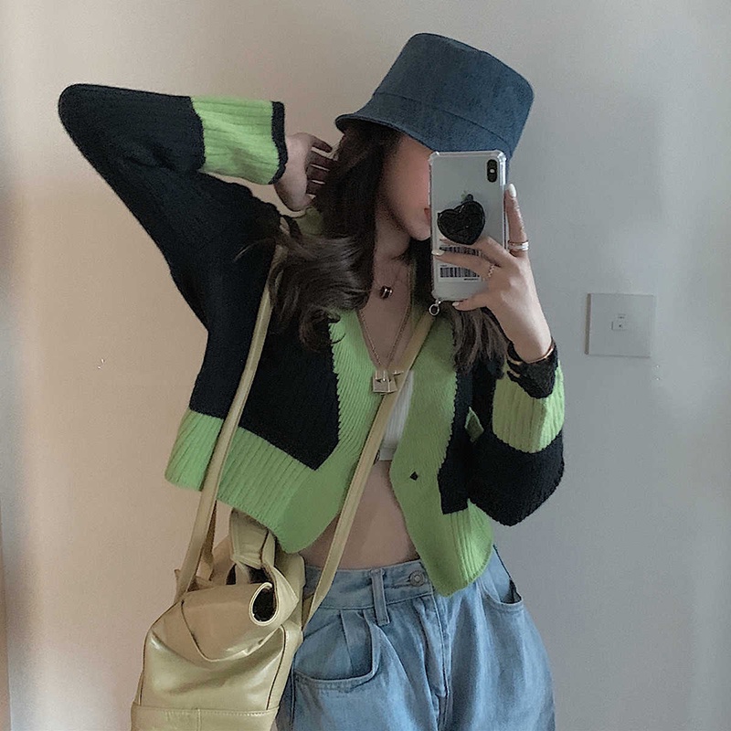 Áo khoác cardigan IELGY ngắn dệt kim có túi mỏng hợp thời trang cho nữ