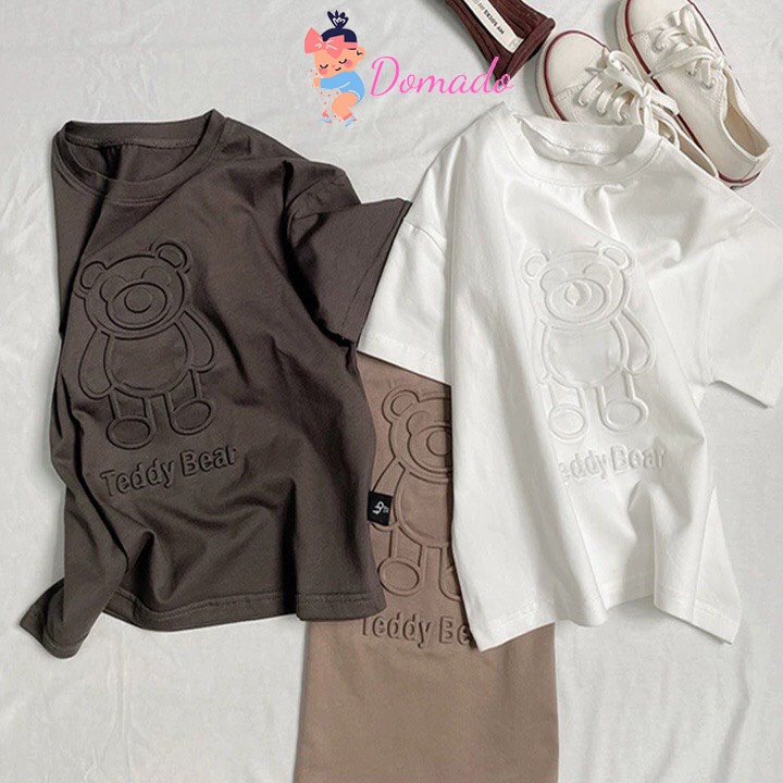 Áo phông tay ngắn cotton in gấu nổi cho bé trai bé gái phong cách Hàn Quốc DOMADO AP17