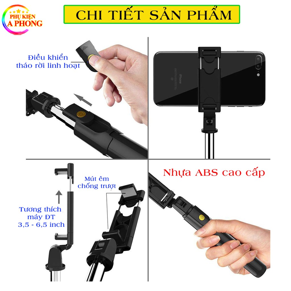 Gậy chụp ảnh tự sướng Bluetooth điều khiển từ xa Kiêm Giá Đỡ điện thoại Tripod 3 chân K07 - Phukienaphong