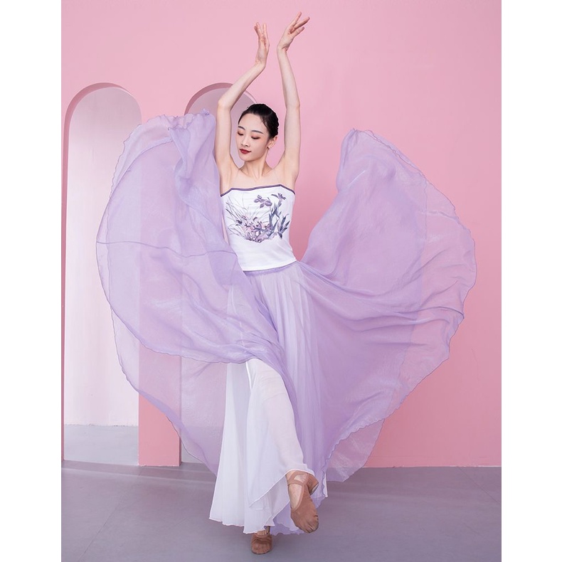 [M &amp; E] Đầm Xòe Múa Dân Tộc Trung Hoa Cổ Điển Hai Lớp Màu Sắc Tương Phản Thanh Lịch Dành Cho Nữ