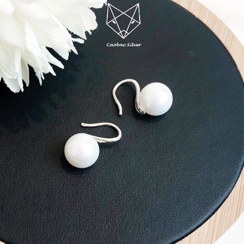 Khuyên Tai Bạc Nữ S925 CaoBac Silver Móc Trai Sang Chảnh Cho Bạn Nữ Đi Chơi Đi Tiệc