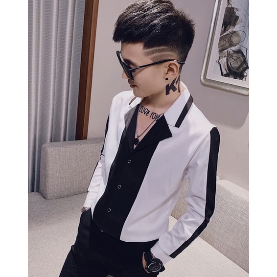 Áo sơ mi nam, Áo sơ mi dài tay phối 2 màu chủ đạo đen trắng, chất vải có giãn nhẹ, không nhàu, không nhăn, mã N22