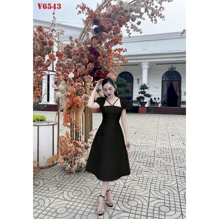 Đầm dự tiệc, dạo phố dáng xòe nhẹ tay bồng chéo dây ngực sang chãnh - Nanci Dress