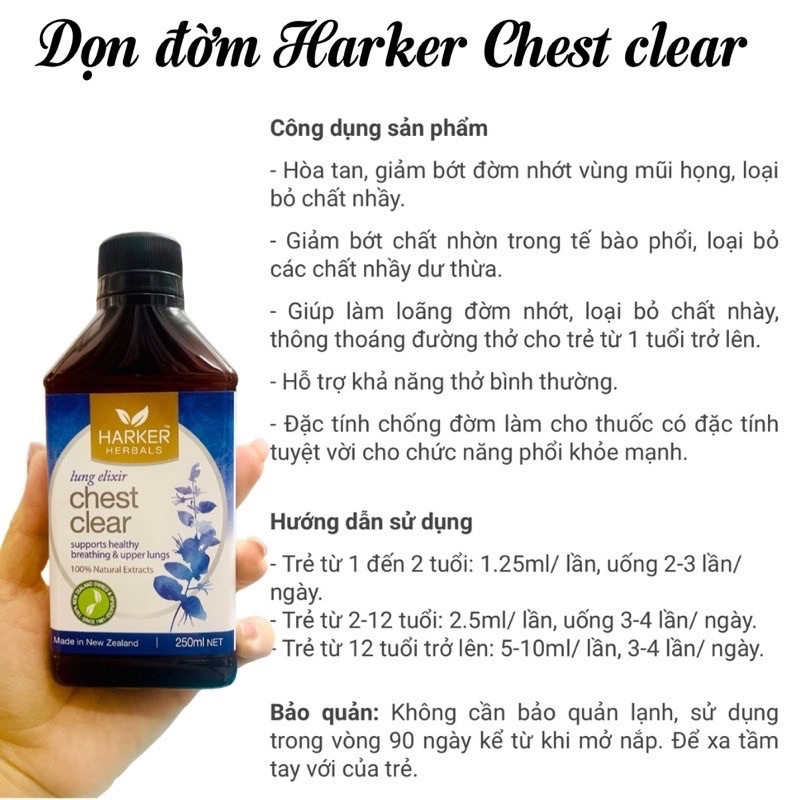 Siro Bổ Phổi Dọn Đờm Đẩy Đờm Harker Chest Clear, Deep Lung Support TỪ 1 TUỔI DÙNG ĐƯỢC 250ml