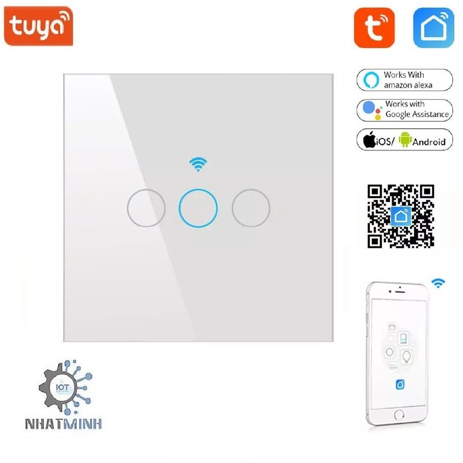 BH 6 tháng-Công Tắc Thông Minh Wifi Tuya SmartLife Hình Vuông 1,2,3,4 Nút Cảm Ứng Có RF433 Dùng app Tiếng Việt