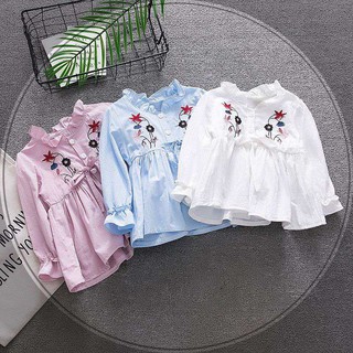 Đầm cotton dài tay thêu hoa cho bé