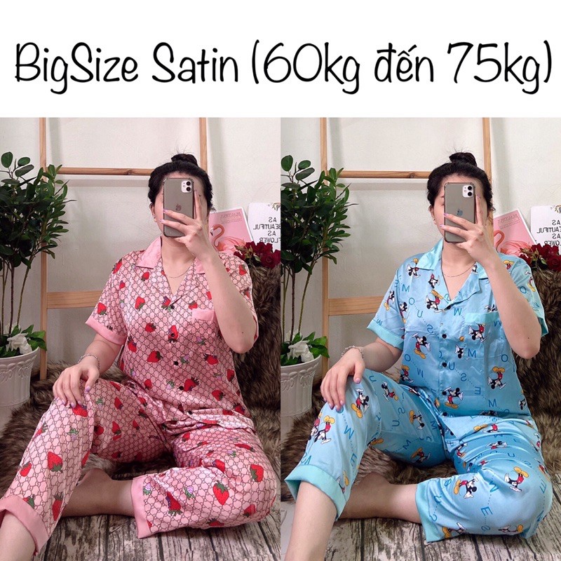 ( BigSize Satin ) Đồ Bộ Pijama BigSize Satin Phối TNQD.