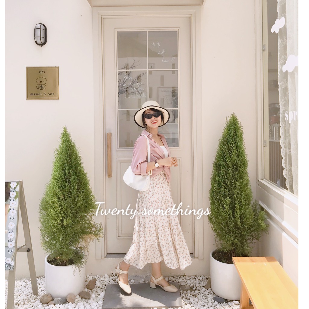 CHÂN VÁY MIDI HOA+SƠ MI+ÁO 2 DÂY MÙA HÈ (ảnh thật/sẵn/video) | BigBuy360 - bigbuy360.vn