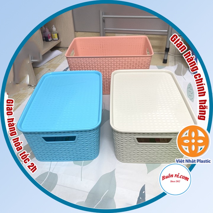 Combo 2 Giỏ nhựa có nắp Hàn Quốc size trung Việt Nhật- Giỏ đựng đồ đa năng tiết kiệm không gian (3387) - Buôn rẻ 01256-1