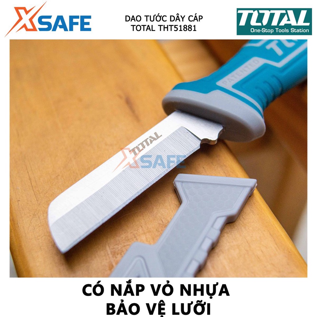 Dao tước dây cáp lưỡi thẳng TOTAL THT51881 | dụng cụ tuốt dây điện Kích thước 200mm, Chất liệu thép không gỉ vỏ nhựa
