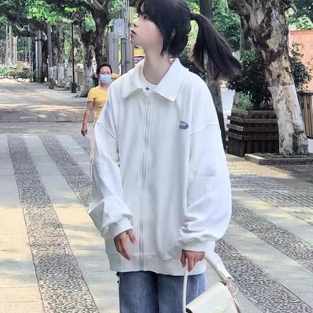 ZHELIHANGFEI Áo Khoác Bóng Chày Tay Dài Cổ POLO Phong Cách Preppy Nhật Bản Dễ Phối Đồ