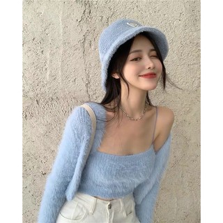 [ORDER] Set áo cardigan croptop len xanh siêu xinh (có ảnh thật)