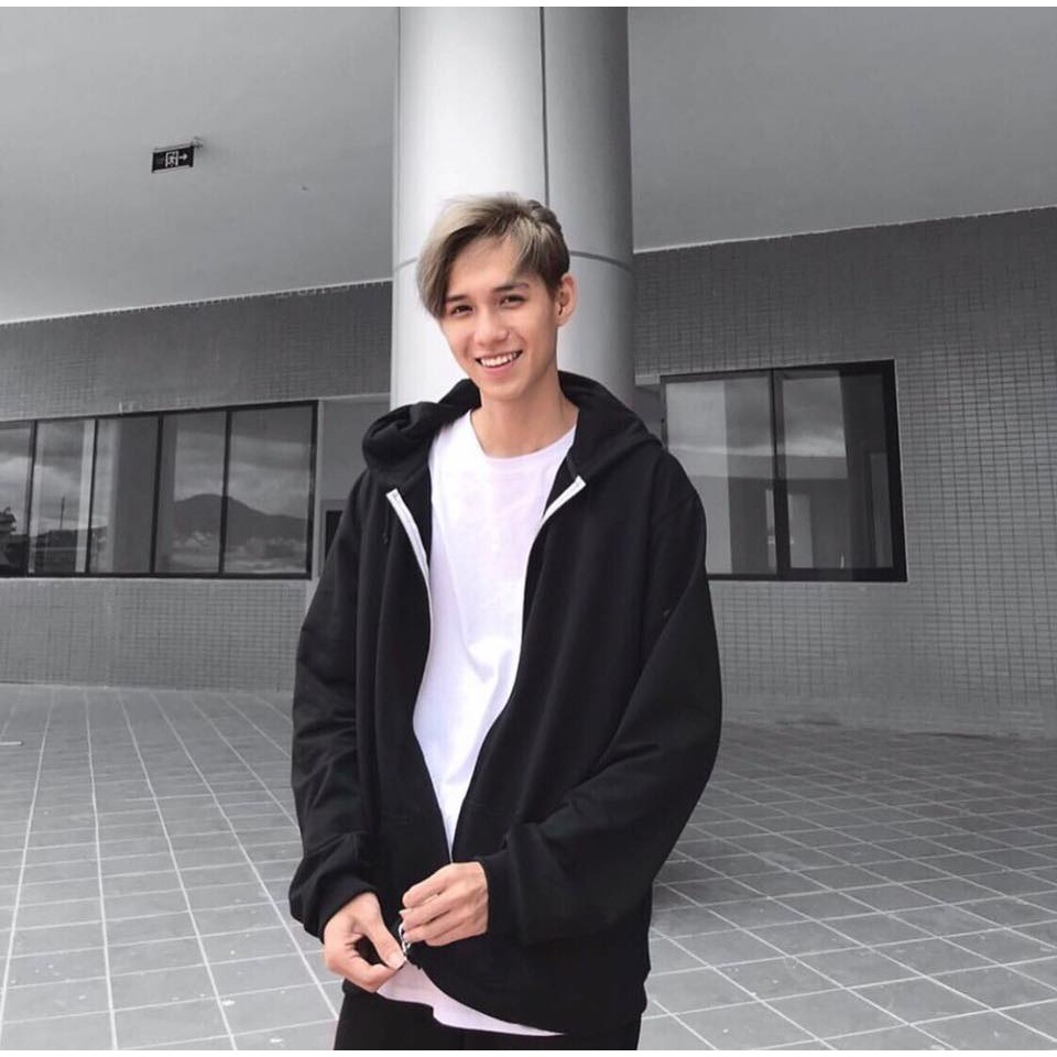 ÁO HOODIE ZIP UNISEX BLACK - KHOÁC HOODIE DÂY KÉO DÁNG RỘNG MÀU ĐEN - MM