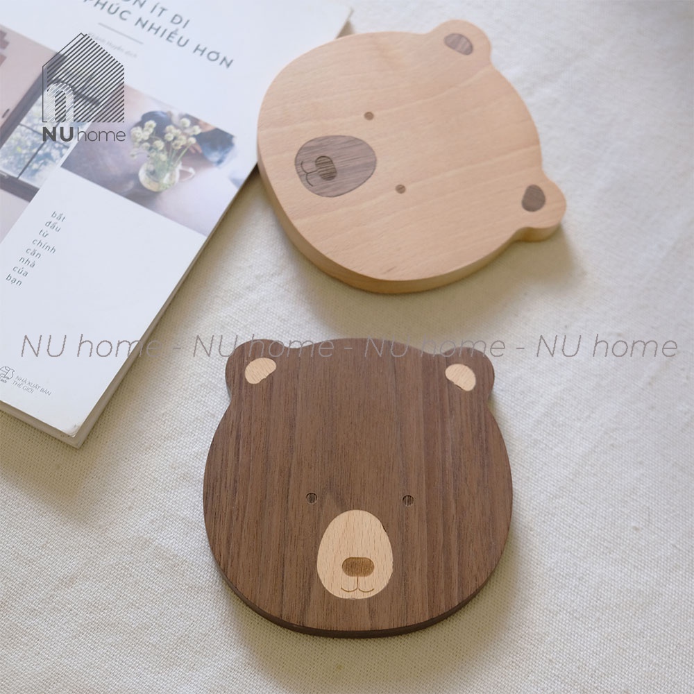 nuhome.vn | Đế lót ly hình gấu - Bina, được thiết kế đẹp mắt và dễ thương từ chất liệu gỗ tự nhiên cao cấp