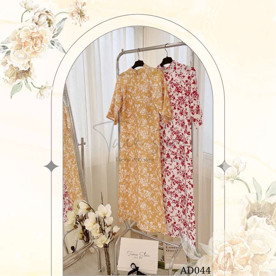Áo dài nữ dáng suông kèm quần TWINS STORE chất lien, in hoa xinh xắn - AD044