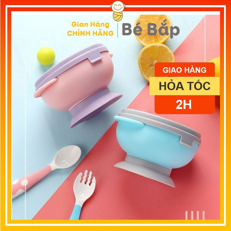 ⚡BÁN LỖ XIN ĐÁNH GIÁ 5 SAO⚡ Bát Ăn Dặm Chống Đổ Đế Hút Chân Không, Hàng Cao Cấp Inox 304 Có Nắp Đậy Cho Bé