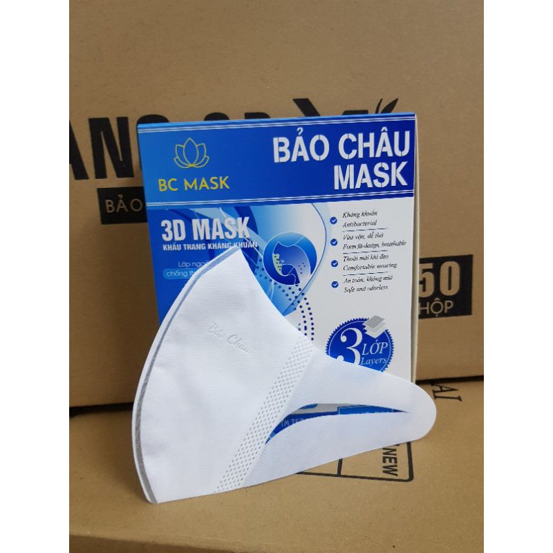 Hộp 50 chiếc khẩu trang 3D mask kháng khuẩn Bảo Châu xịn xò