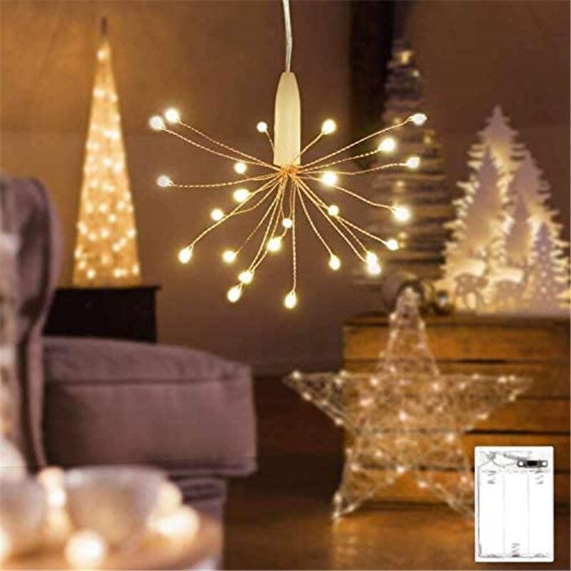 Dây Đèn LED 25 Bóng Hình Pháo Hoa Trang Trí Giáng Sinh Kèm Hộp Pin