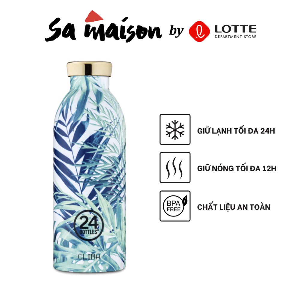 Bình giữ nhiệt chân không 24Bottles Clima 500ml, chất liệu thép không gỉ, họa tiết lá