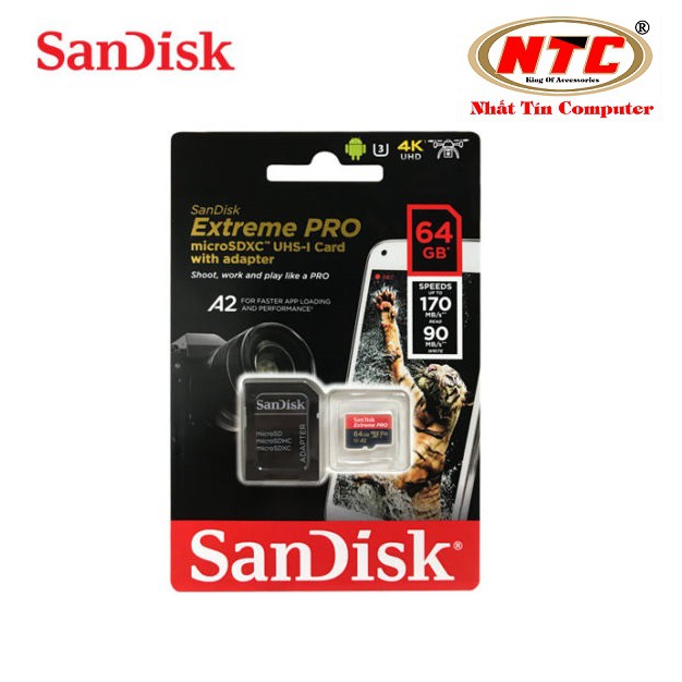 Thẻ nhớ MicroSDXC SanDisk Extreme Pro V30 U3 4K A2 64GB R170MB/s W90MB/s (Đen)