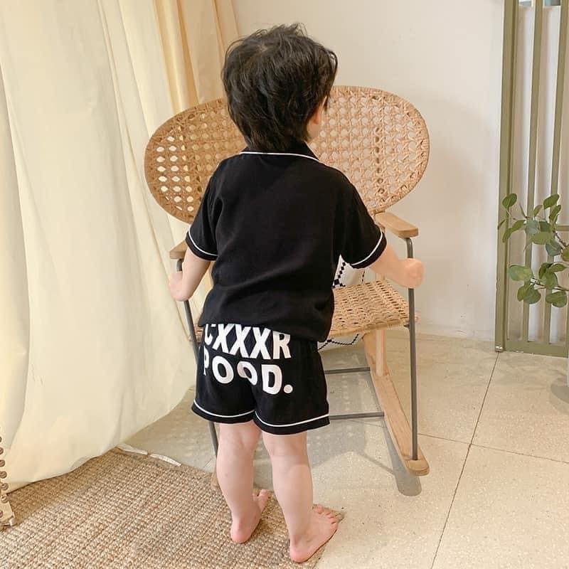 Bộ Pijama Lụa Cộc In Chữ Cho bé Trai Và Bé Gái, Bộ Ngủ Cộc Tay Cho Bé - Minky Soon Từ 5-28kg