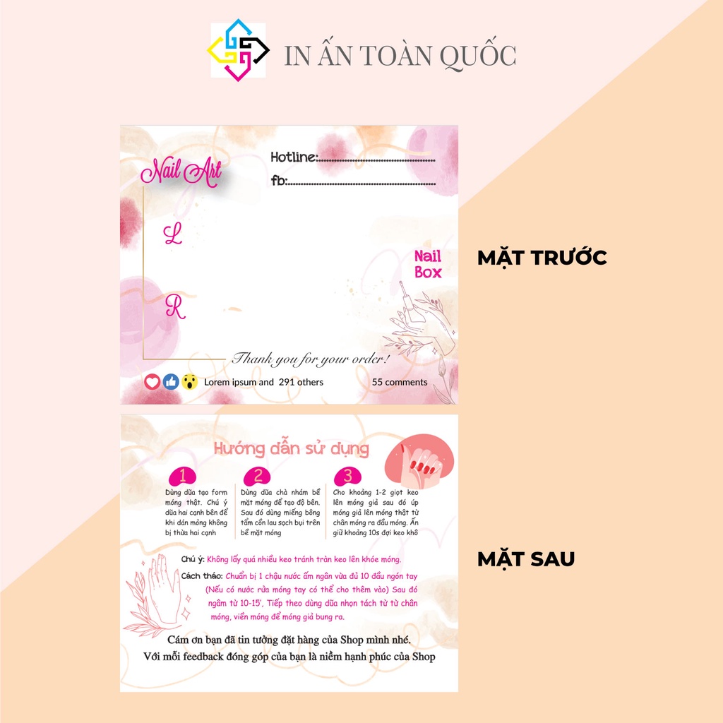 Tổng hợp Bìa  gắn móng giả, nail giả, 50 nhãn bìa cứng Kích thước 9x11cm