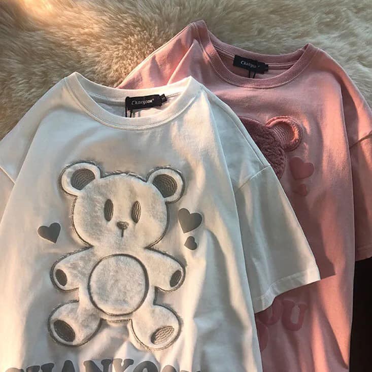 Áo phông gấu thêu nổi form unisex(kèm ảnh thật)