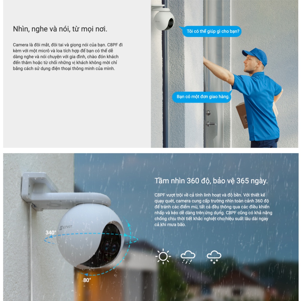 Camera Ezviz C8PF / C8W / C8C Ngoài Trời Xoay 360 Chuyên Nghiệp Có Zoom - Bảo Hành 2 Năm