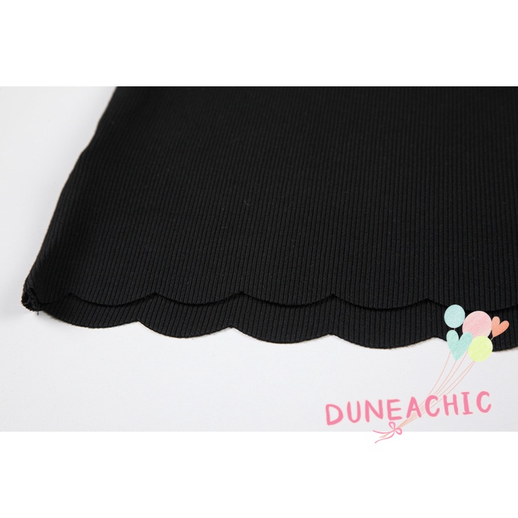 DUNEA Đầm Tay Ngắn Cổ Polo Xếp Ly Phối Dây Thắt Nơ Xinh Xắn Cho Nữ