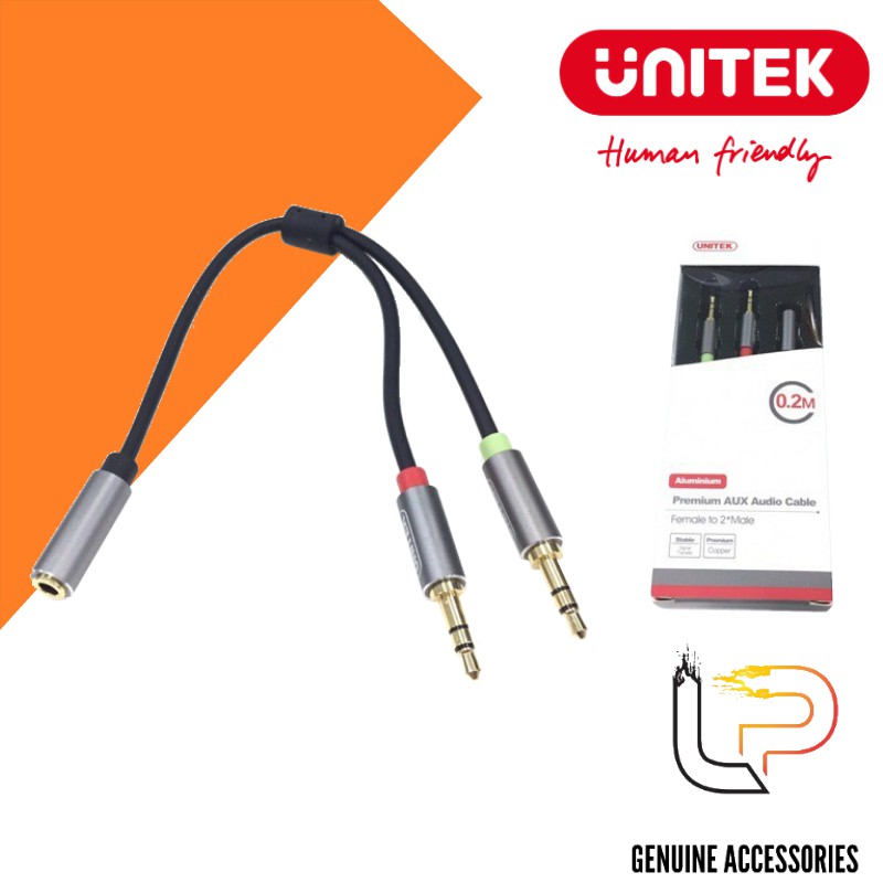 Cáp chuyển tai nghe 3.5mm sang 2 đầu Mic và Tai nghe Unitek Y-C 957ABK -  Cáp Gộp Audio 3.5mm 2 Vào 1 Ra UNITEK Y
