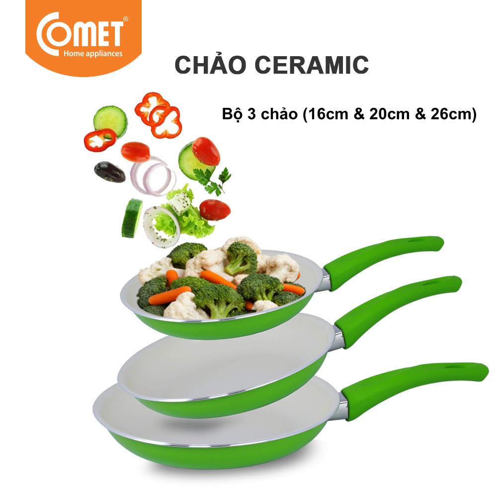 Combo 3 chảo chống dính Ceramic COMET - CH11-16&amp;20&amp;26