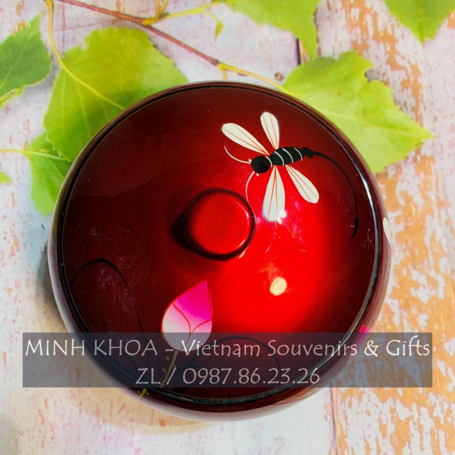 Chén Bát Hũ Đựng Bánh Kẹo Sơn Mài Hoa Sen Vẽ Tay 12 - 14 - 16 Cm