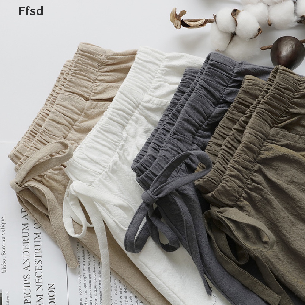 {Ffsd} Quần Short Thể Thao Cotton Lanh Lưng Cao Màu Đen Trơn Thời Trang Mùa Hè Dành Cho Nữ