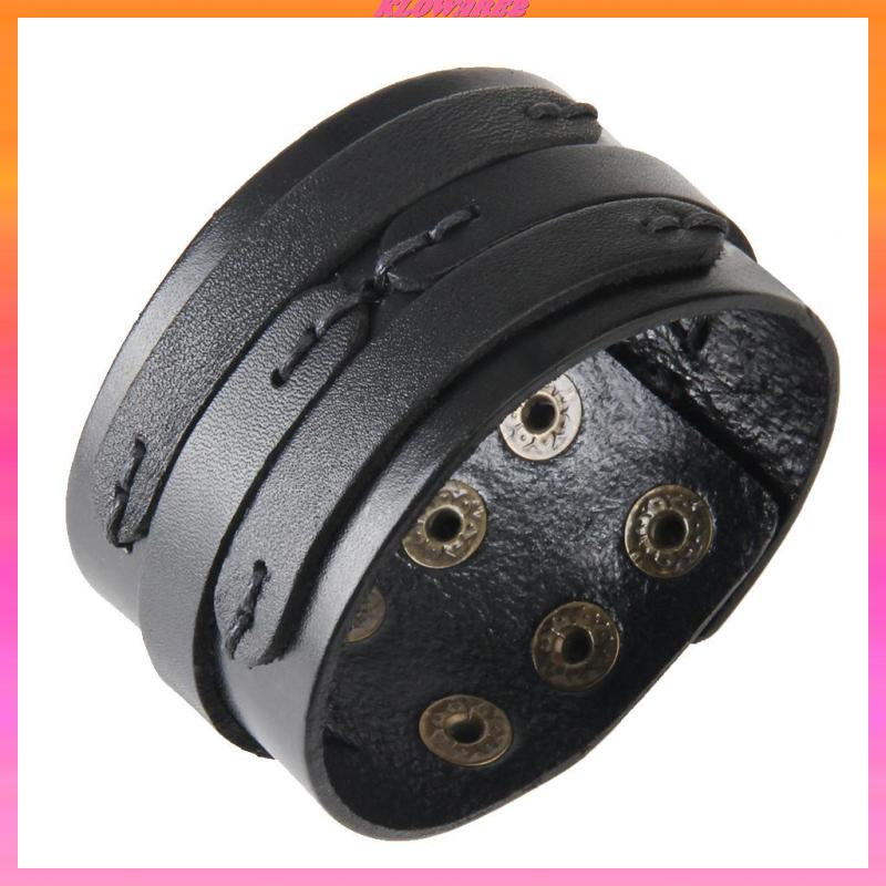 Kloware2] Vòng Tay Da Bản Rộng Màu Đen Phong Cách Punk Rock Cho Nam Và Nữ