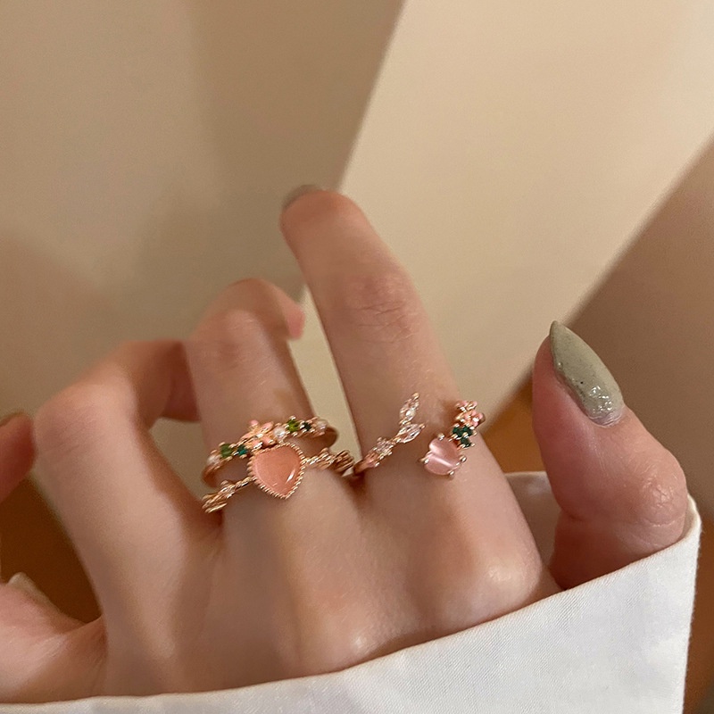 Nhẫn Hở Hai Lớp Đính Đá Zircon Hình Trái Tim Có Thể Điều Chỉnh