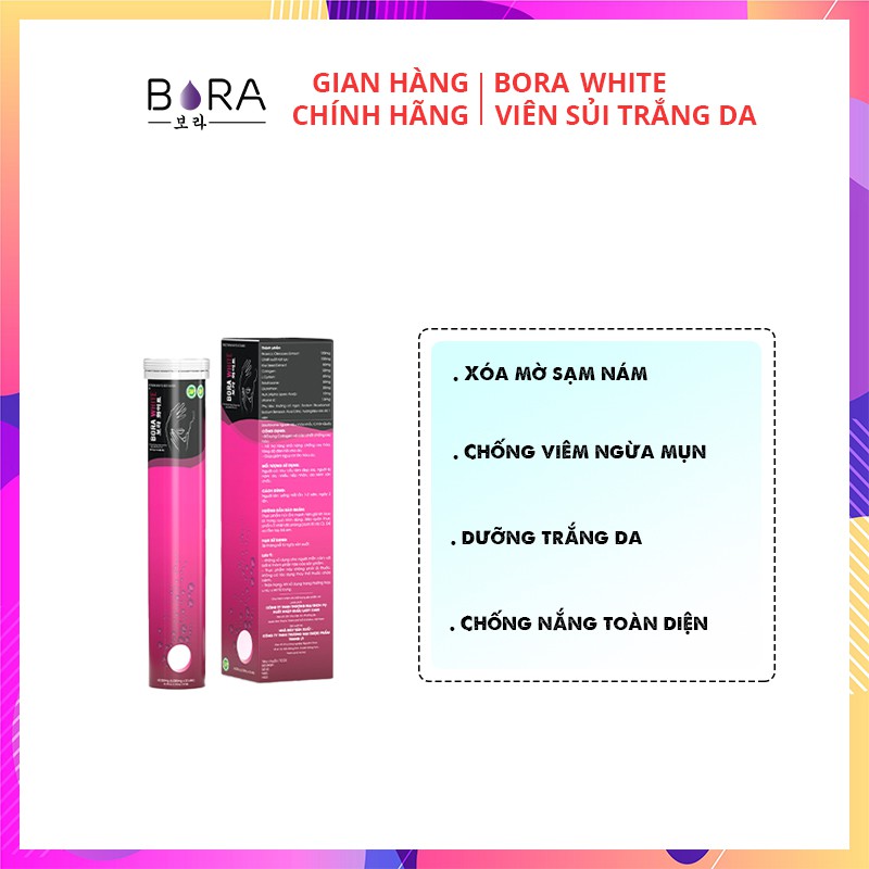 [SALE SỐC 38%] Viên Sủi Trắng Da Bora White  1 Hộp 20 Viên Công Nghệ Hàn Quốc | Thế Giới Skin Care