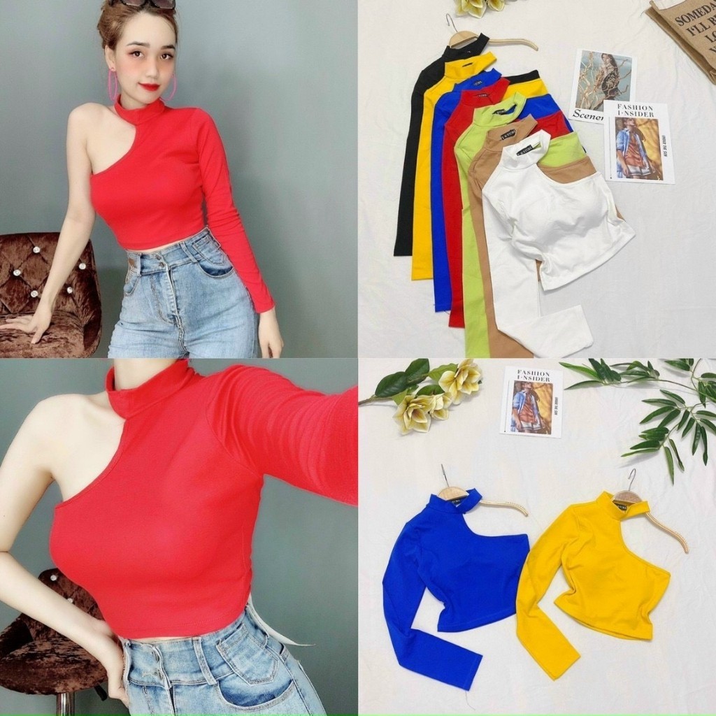 Áo Croptop Kiểu Chéo Vai 1 Tay _ Có Mút Ngực _ Chất Borip Dày Dặn _ Kiểu Dáng Cá Tính _ Ảnh Thật | BigBuy360 - bigbuy360.vn