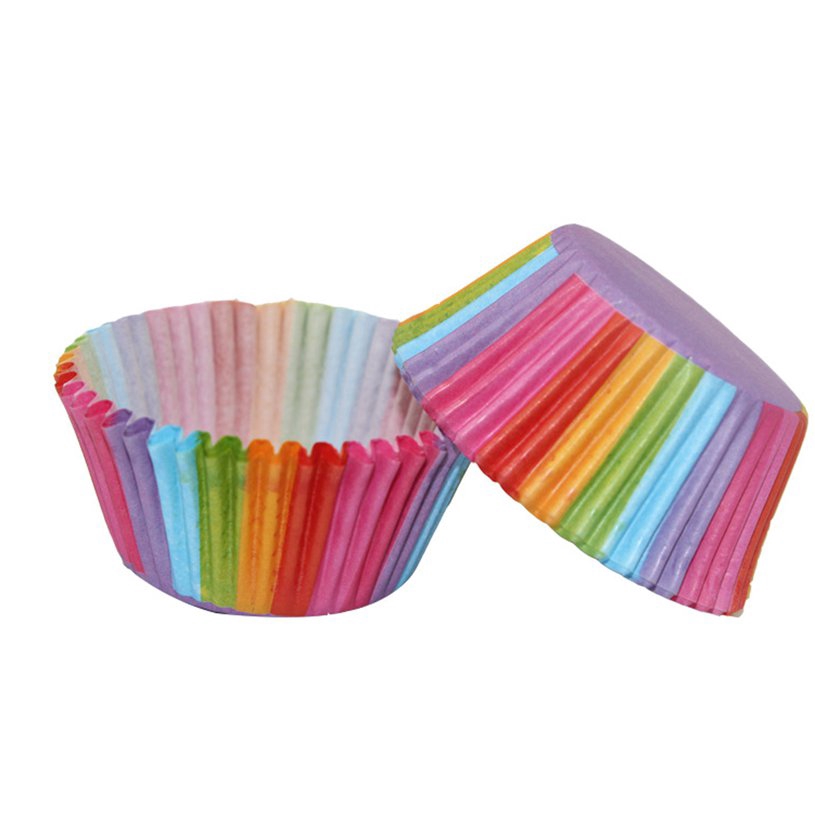 ♥FL*100PCS/SET Rainbow Style Paper Cake Forms Cupcake Liner Baking Muffin Box Cup♬