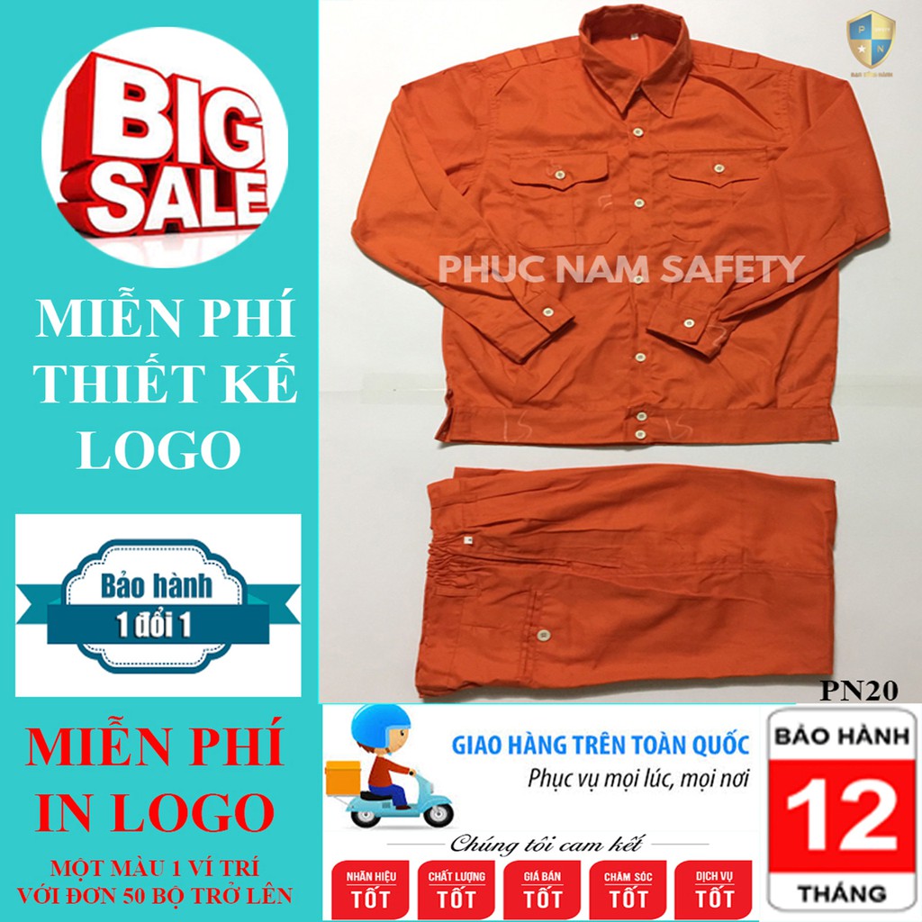 Bộ quần áo bảo hộ lao động P20 - Màu cam , quần áo bảo hộ lao động, BHLĐ Phúc Nam