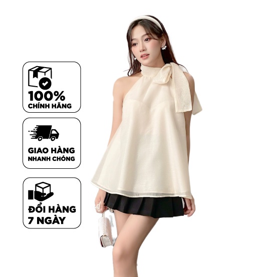 TUBYCATU | Áo yếm organza kem cột nơ cổ