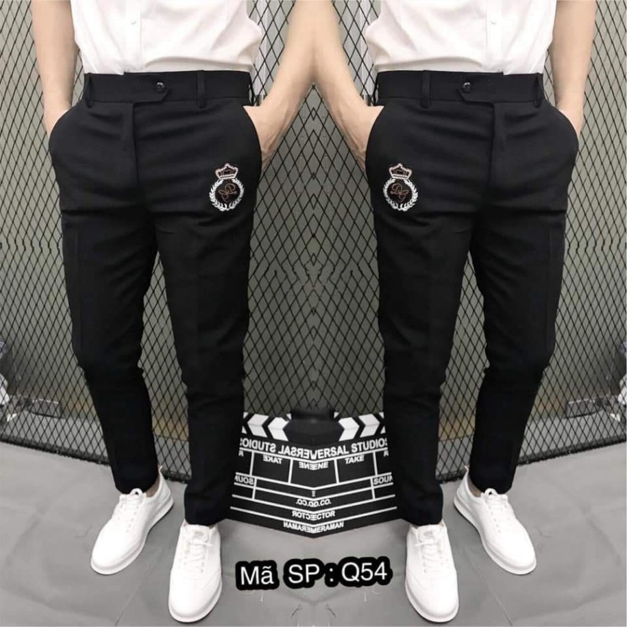 Quần âu nam đen thêu họa tiết con ong. Quần dài nam vải Tuyết Hàn nam vải giày không nhăn dáng ôm côn slimfit