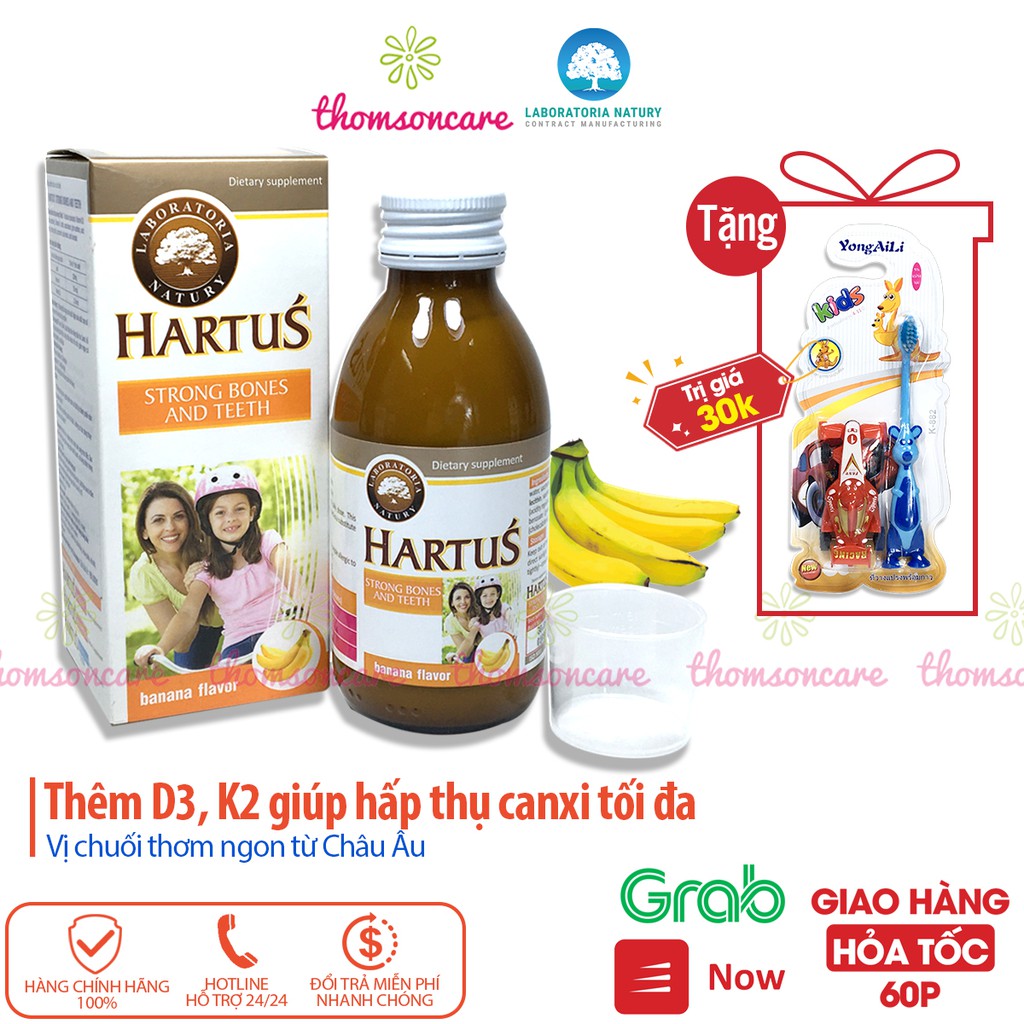 Canxi cho bé Hartus, thêm D3 và Vitamin K2, siro Hatus cho trẻ 4