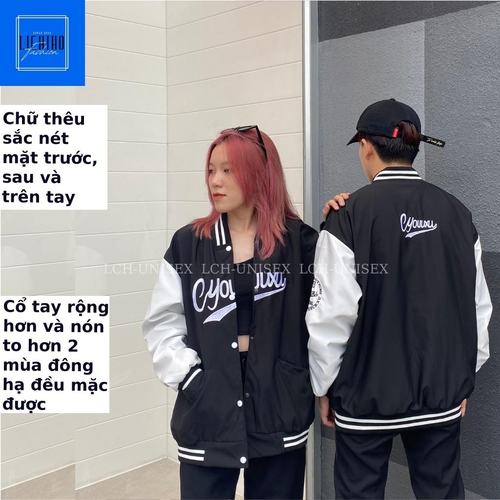 Áo khoác bomber unisex form rộng CYOUUXU Varsity jacket bóng chày nam nữ vải dù 2 lớp LCH